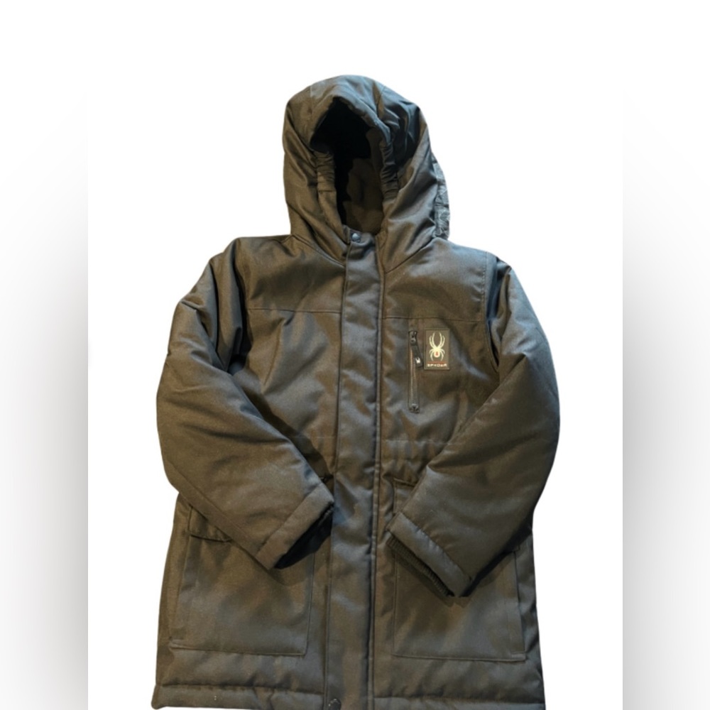Spyder Full zipper fleece lined winter hooded parka size Med boys.